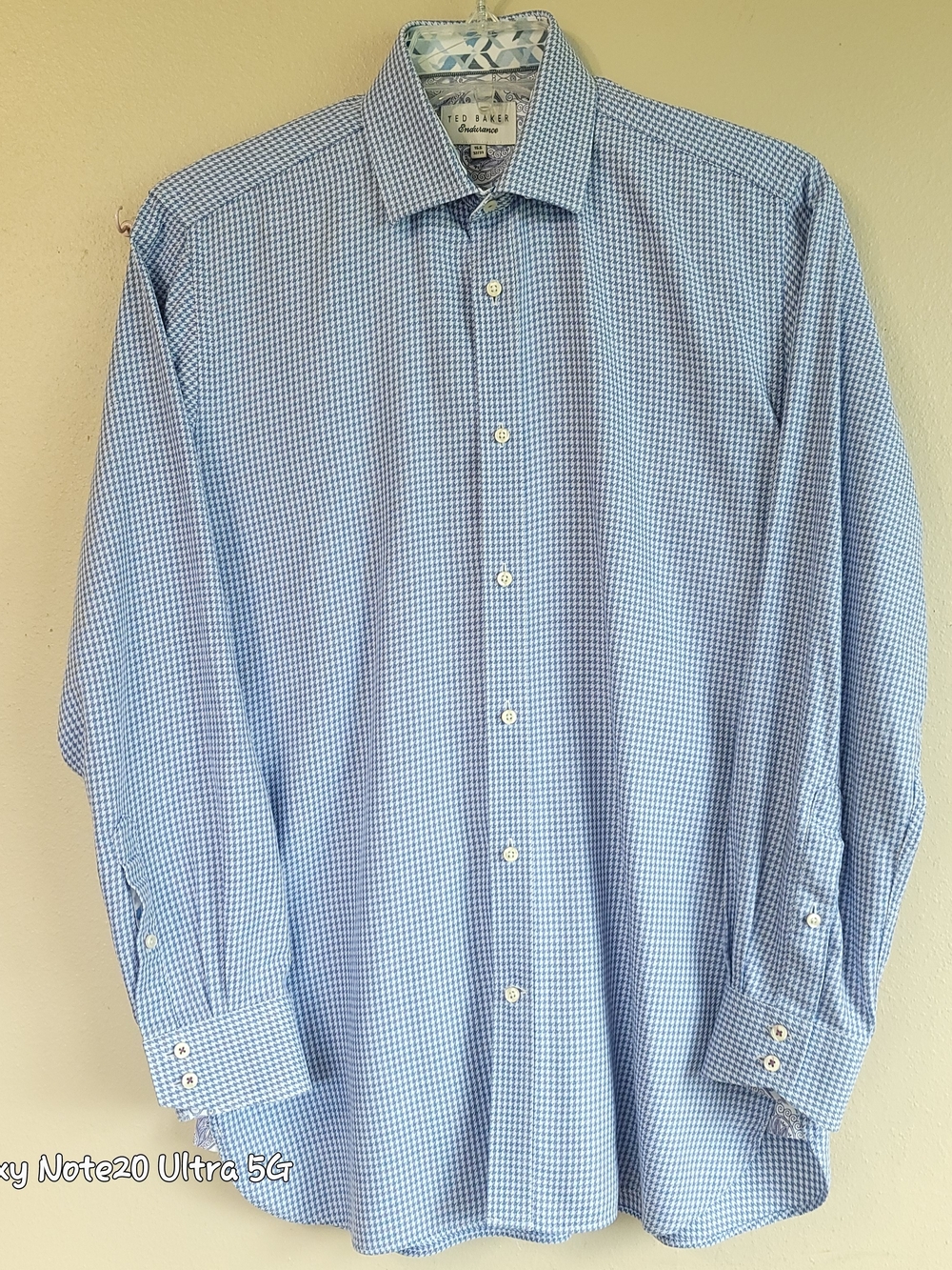 Ted Baker Endurance Blue Houndstooth Dress Shirt 15.5 32/33 Paisley Trim EUC